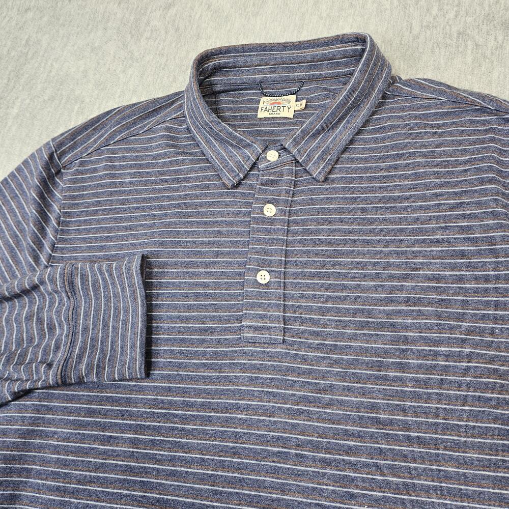 Faherty Polo Shirt Mens XL Blue Stripe Long Sleeve Pima Cotton Modal Stretch